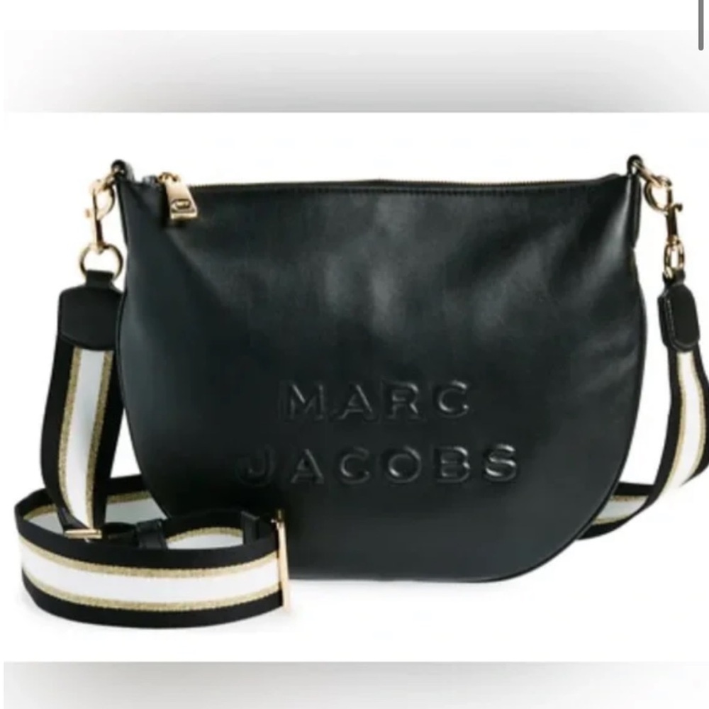 Marc Jacobs Black Leather Shoulder Bag with Striped Strap - Picture 6 of 8
